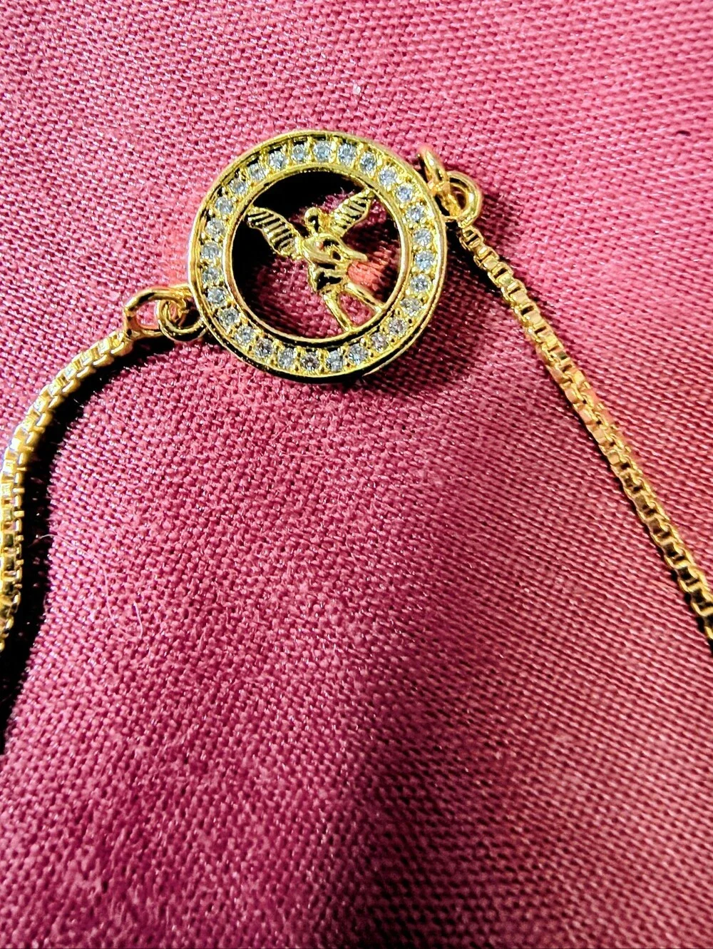 NOS 18K Gold Stainless Guardian Angel CZ Bolo Bracelet Adjustable